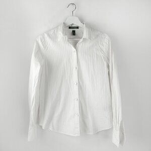LAUREN RALPH LAUREN Cotton Shirt Long Sleeve Pinstripe Womens Ivory M
